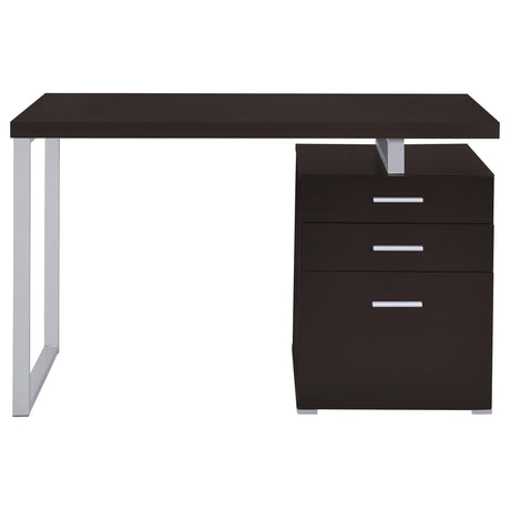 Brennan 47" Computer Desk with 3-Drawer Pedestal - Cappuccino with Silver Metal Open-Leg Frame – view 5