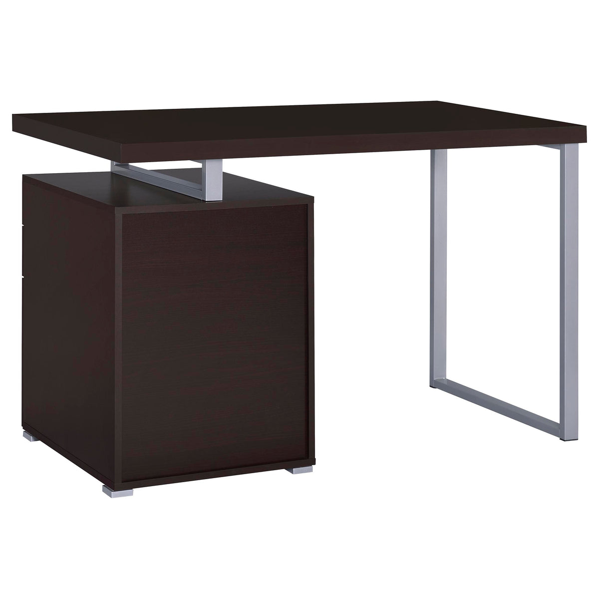 Brennan 47" Computer Desk with 3-Drawer Pedestal - Cappuccino with Silver Metal Open-Leg Frame – view 7