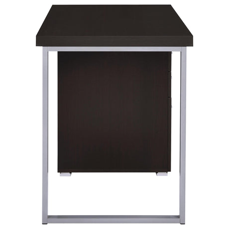 Brennan 47" Computer Desk with 3-Drawer Pedestal - Cappuccino with Silver Metal Open-Leg Frame – view 9