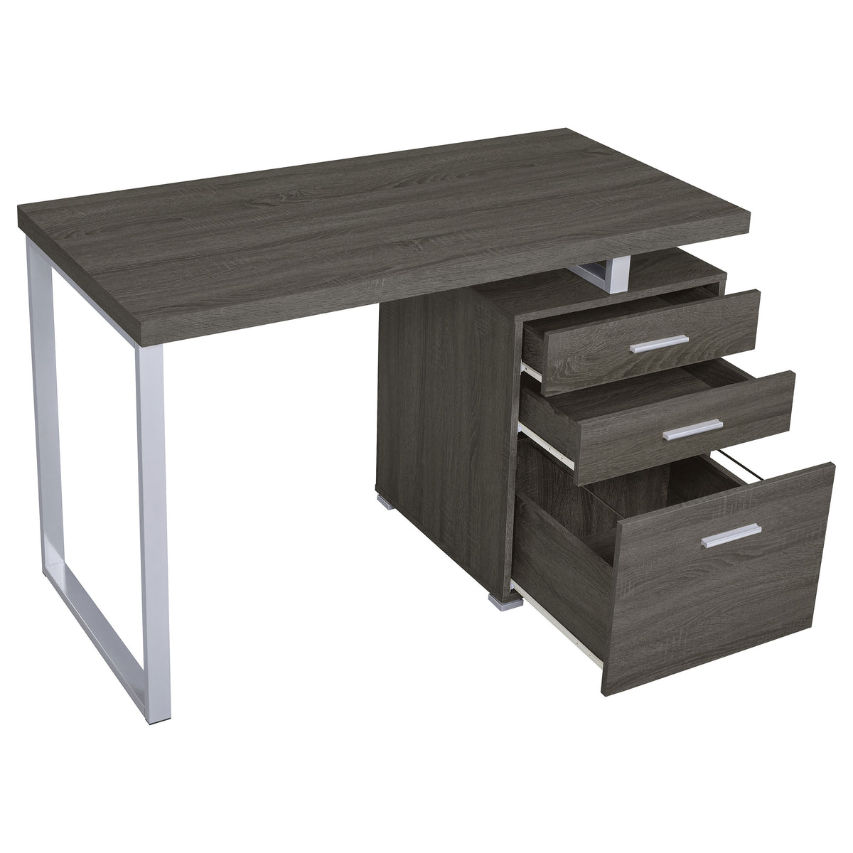 Brennan 47" Computer Desk with 3-Drawer Pedestal - Weathered Grey & Silver Metal – view 3
