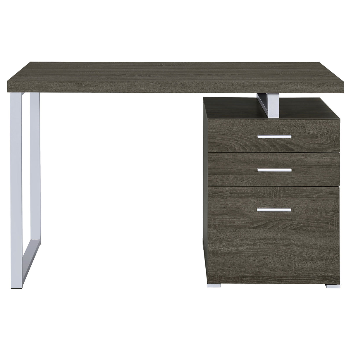 Brennan 47" Computer Desk with 3-Drawer Pedestal - Weathered Grey & Silver Metal – view 5