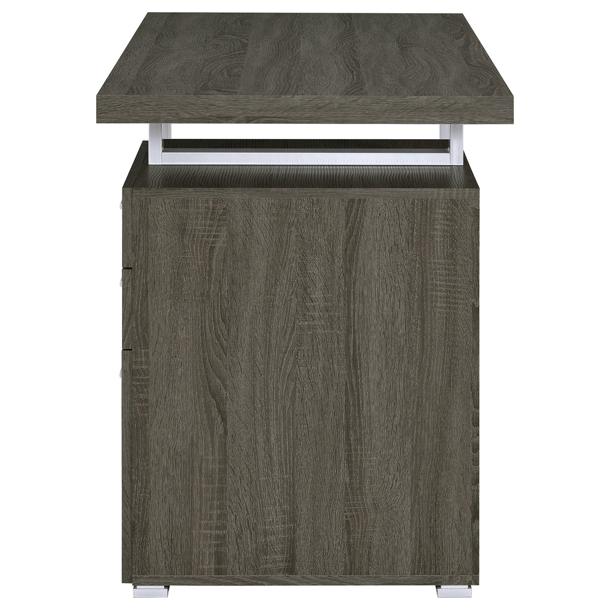 Brennan 47" Computer Desk with 3-Drawer Pedestal - Weathered Grey & Silver Metal – view 7
