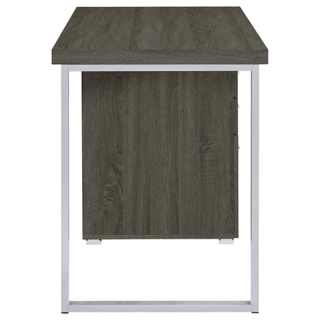 Brennan 47" Computer Desk with 3-Drawer Pedestal - Weathered Grey & Silver Metal – view 10