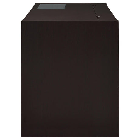 Halston 47" Computer Desk with Glass Inset & Built-In Power - Drawers, Keyboard Tray & Cabinet in Cappuccino – view 5