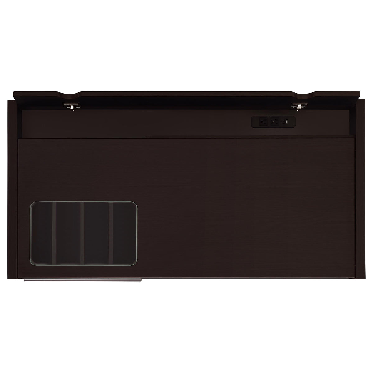 Halston 47" Computer Desk with Glass Inset & Built-In Power - Drawers, Keyboard Tray & Cabinet in Cappuccino – view 10