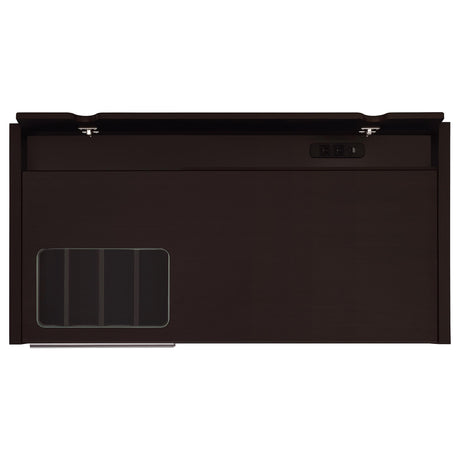 Halston 47" Computer Desk with Glass Inset & Built-In Power - Drawers, Keyboard Tray & Cabinet in Cappuccino – view 10
