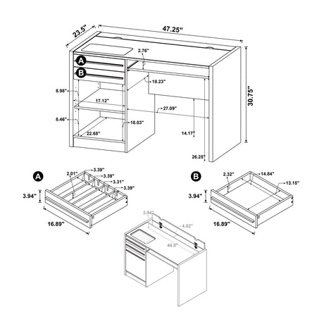 Halston 47" Computer Desk with Glass Inset & Built-In Power - Drawers, Keyboard Tray & Cabinet in Cappuccino – view 13