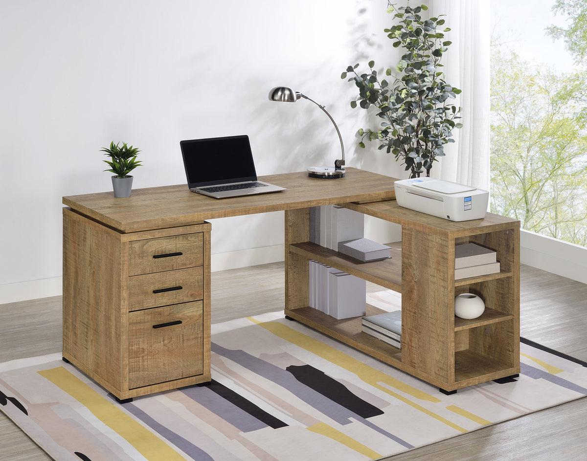 Yvette 60" L-Shape Corner Computer Desk with 3 Drawers & Cubbies - Mango Finish – view 1