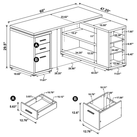 Yvette 60" L-Shape Corner Computer Desk with 3 Drawers & Cubbies - Mango Finish – view 10