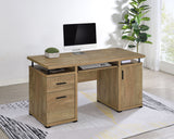 Tracy 55" Computer Desk with Raised Shelf, Cubbies & Cabinet - Mango Finish with Black Metal Posts – view 1