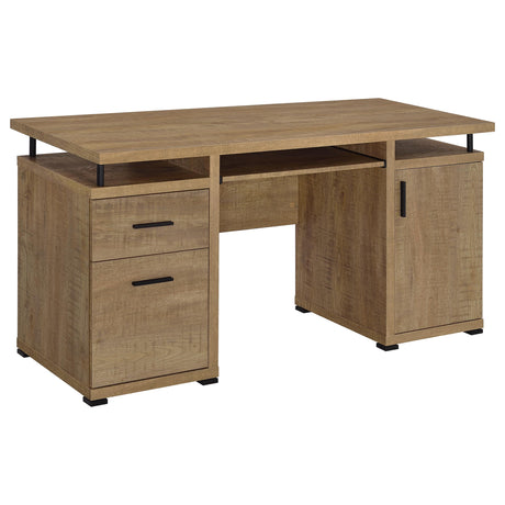 Tracy 55" Computer Desk with Raised Shelf, Cubbies & Cabinet