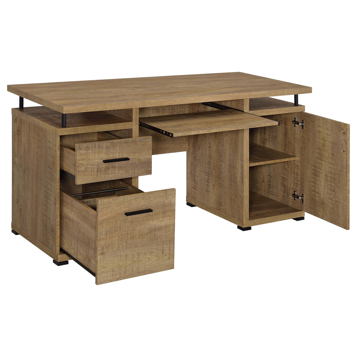 Tracy 55" Computer Desk with Raised Shelf, Cubbies & Cabinet - Mango Finish with Black Metal Posts – view 3