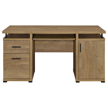 Tracy 55" Computer Desk with Raised Shelf, Cubbies & Cabinet - Mango Finish with Black Metal Posts – view 4