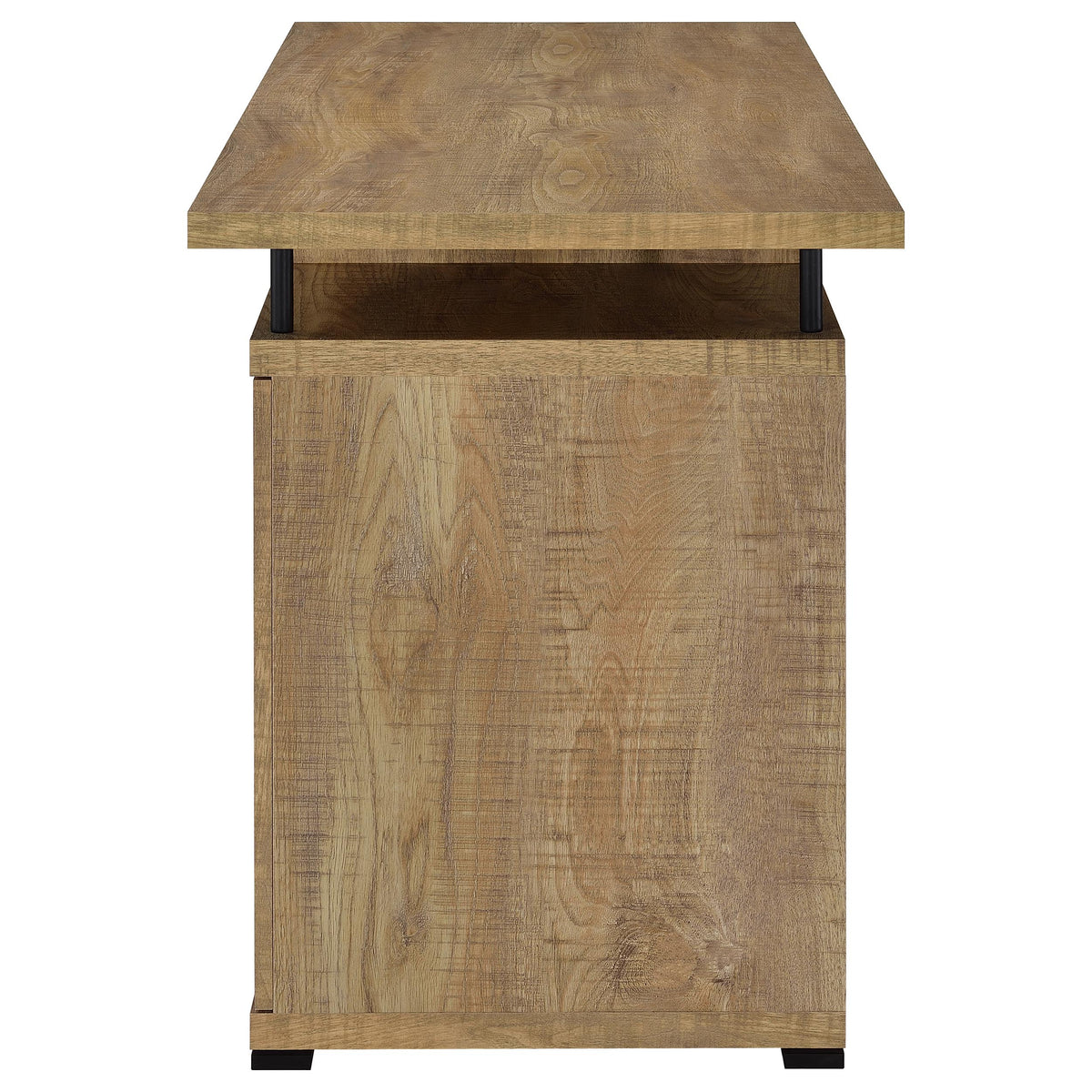 Tracy 55" Computer Desk with Raised Shelf, Cubbies & Cabinet - Mango Finish with Black Metal Posts – view 5