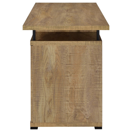 Tracy 55" Computer Desk with Raised Shelf, Cubbies & Cabinet - Mango Finish with Black Metal Posts – view 5