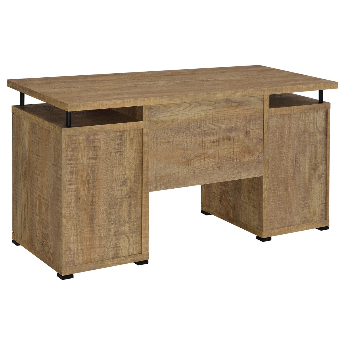 Tracy 55" Computer Desk with Raised Shelf, Cubbies & Cabinet - Mango Finish with Black Metal Posts – view 6
