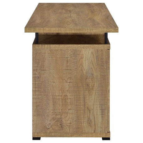 Tracy 55" Computer Desk with Raised Shelf, Cubbies & Cabinet - Mango Finish with Black Metal Posts – view 8