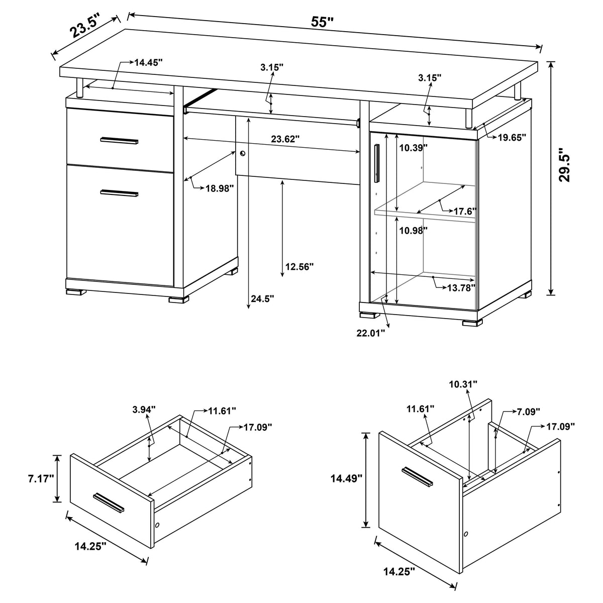 Tracy 55" Computer Desk with Raised Shelf, Cubbies & Cabinet - Mango Finish with Black Metal Posts – view 10
