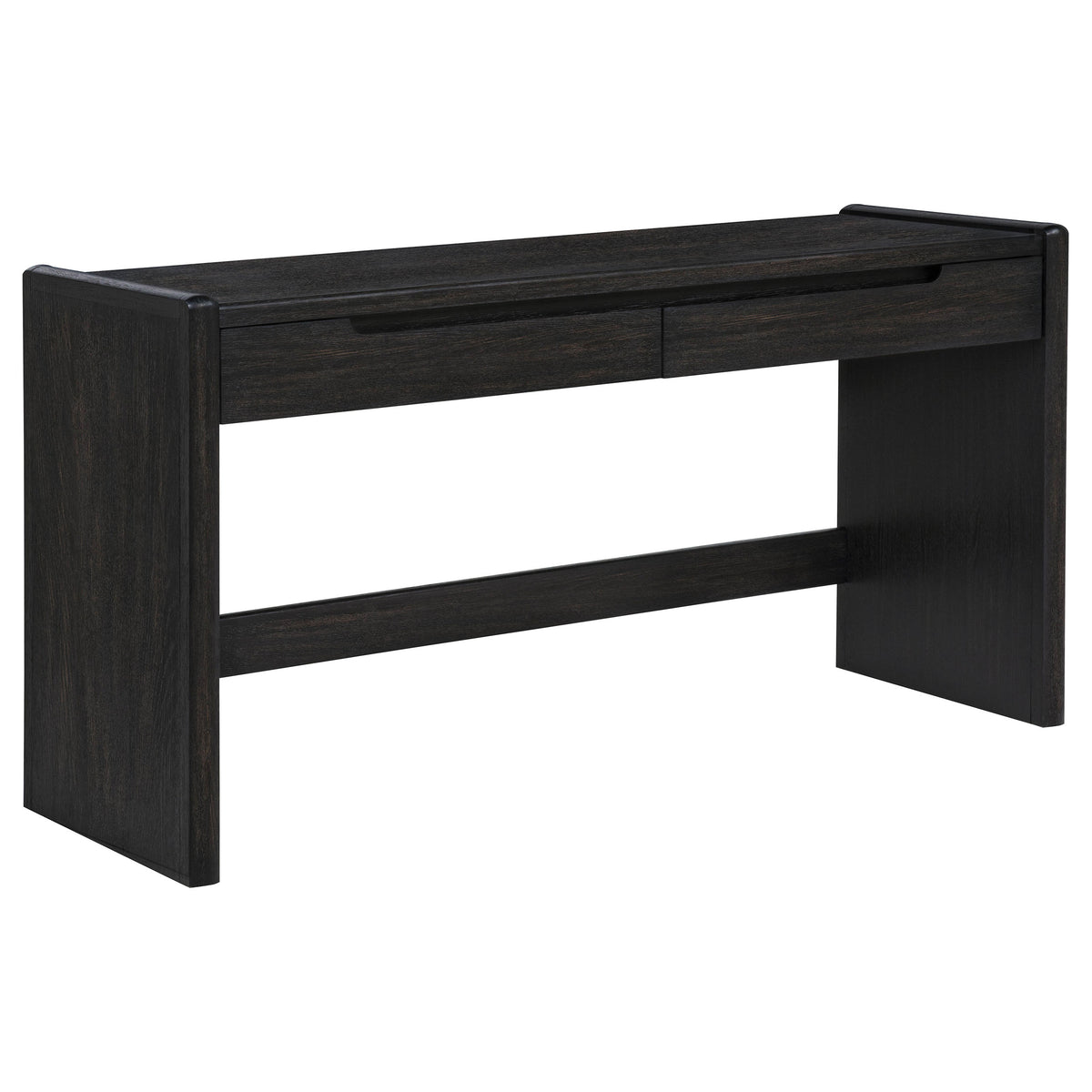 Leandro 60" Writing Desk with 2 Drawers - Rounded Edges & Open Legs in Burnished Black Ash – view 2