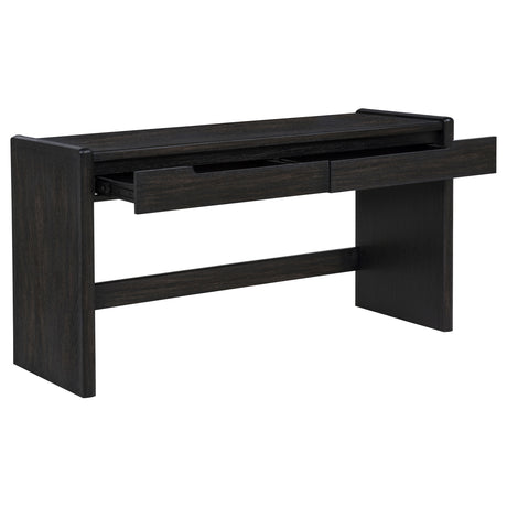 Leandro 60" Writing Desk with 2 Drawers - Rounded Edges & Open Legs in Burnished Black Ash – view 3