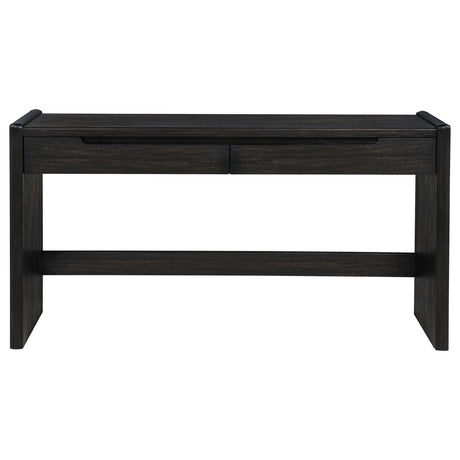 Leandro 60" Writing Desk with 2 Drawers - Rounded Edges & Open Legs in Burnished Black Ash – view 4