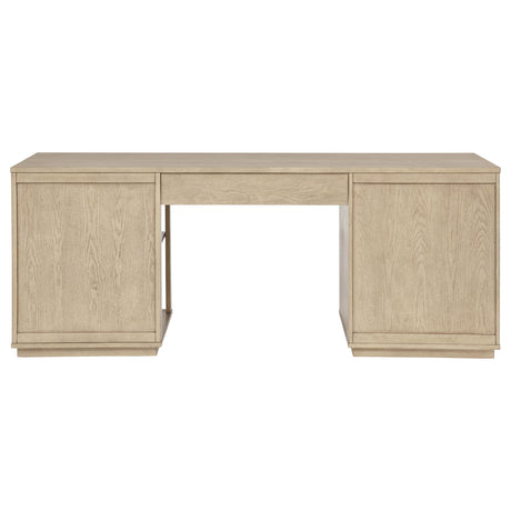 Harkes 75" 3-Drawer Computer Desk with Adjustable Shelves - Elm Veneer in Light Elm or Coffee Bean – view 3