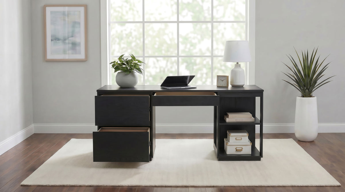Harkes 75" 3-Drawer Computer Desk with Adjustable Shelves - Coffee Bean