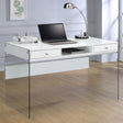 Dobrev 48" Writing Desk with Glass Legs - 2 Drawers & Cubby in White High Gloss – view 1