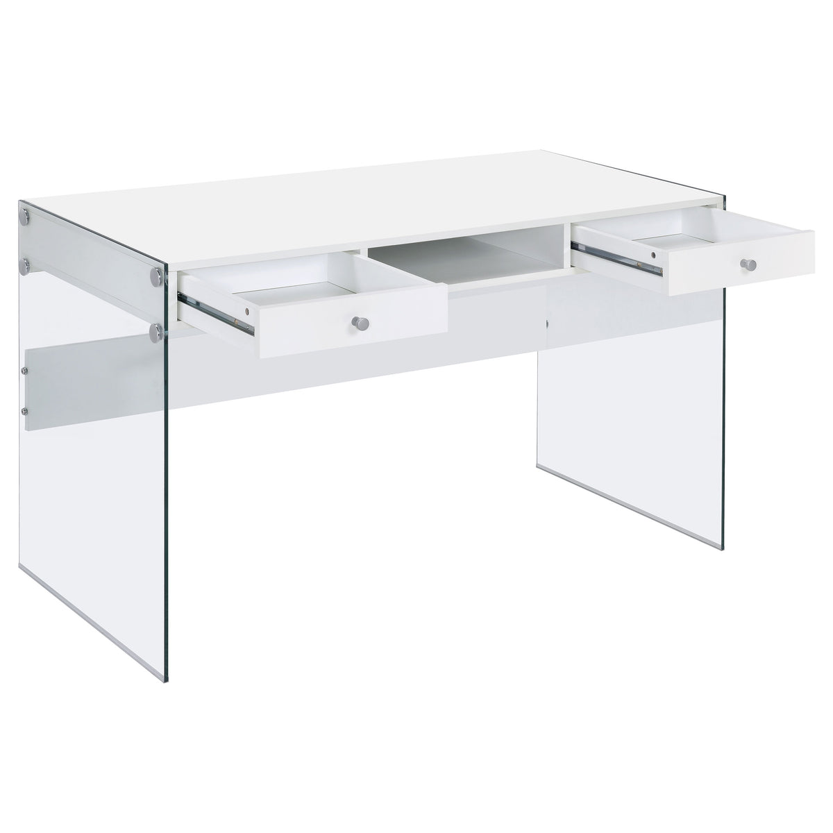 Dobrev 48" Writing Desk with Glass Legs - 2 Drawers & Cubby in White High Gloss – view 3