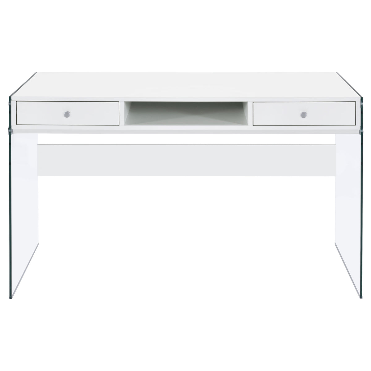 Dobrev 48" Writing Desk with Glass Legs - 2 Drawers & Cubby in White High Gloss – view 4