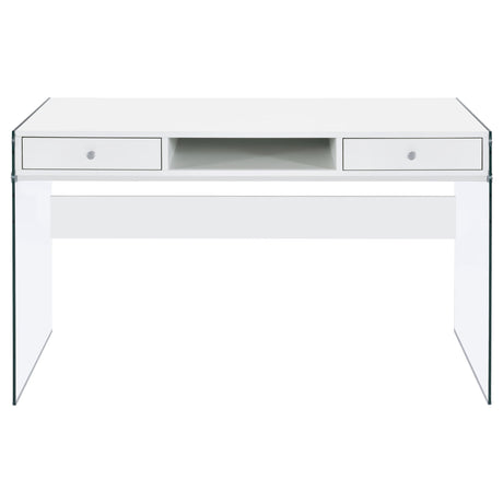 Dobrev 48" Writing Desk with Glass Legs - 2 Drawers & Cubby in White High Gloss – view 4