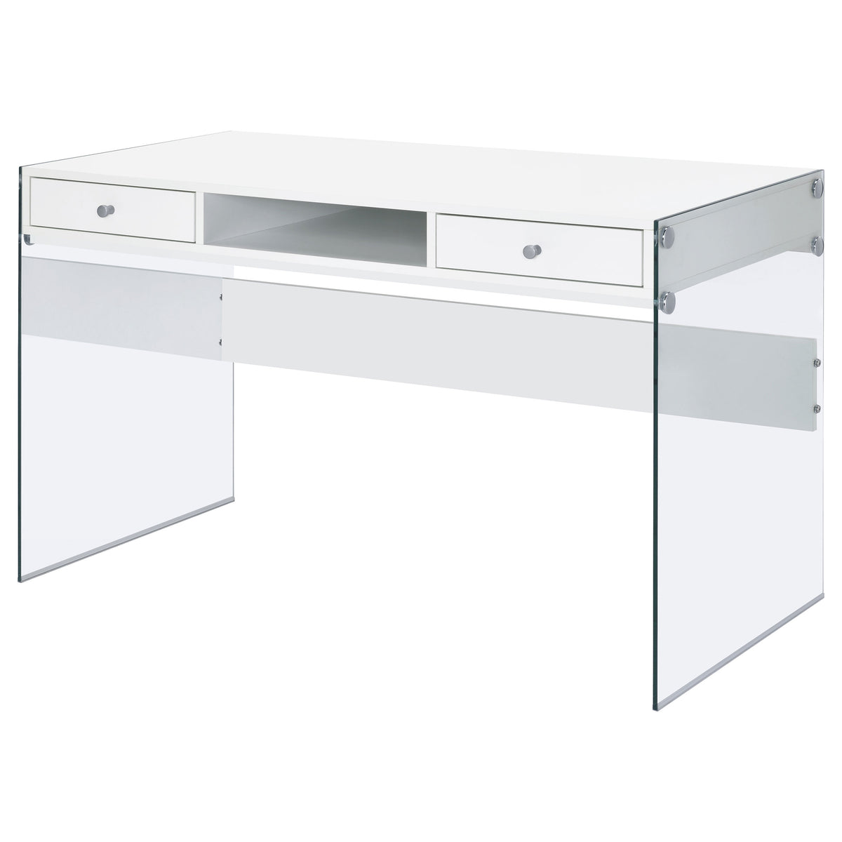 Dobrev 48" Writing Desk with Glass Legs - 2 Drawers & Cubby in White High Gloss – view 5