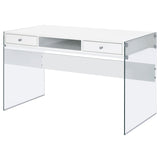Dobrev 48" Writing Desk with Glass Legs - 2 Drawers & Cubby in White High Gloss – view 5