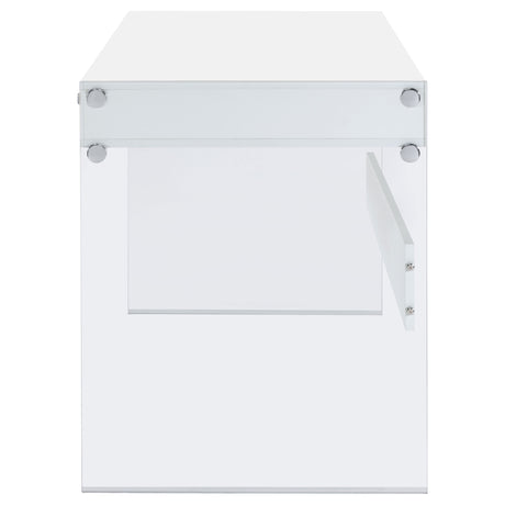 Dobrev 48" Writing Desk with Glass Legs - 2 Drawers & Cubby in White High Gloss – view 6