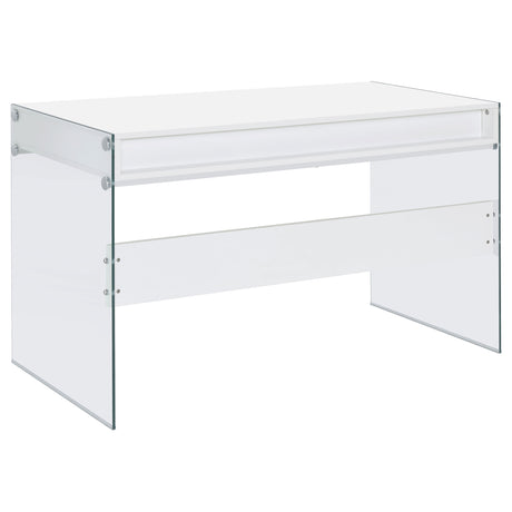 Dobrev 48" Writing Desk with Glass Legs - 2 Drawers & Cubby in White High Gloss – view 7