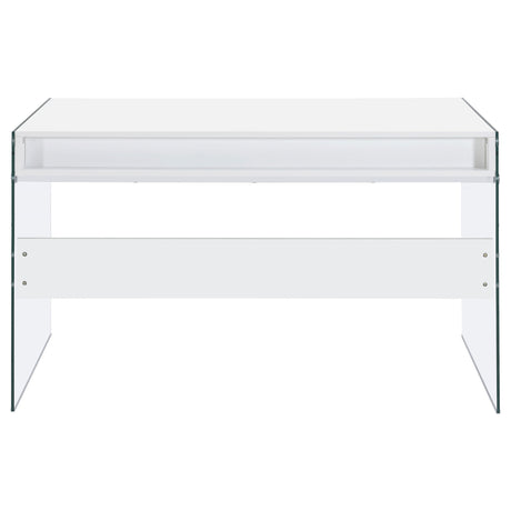 Dobrev 48" Writing Desk with Glass Legs - 2 Drawers & Cubby in White High Gloss – view 8