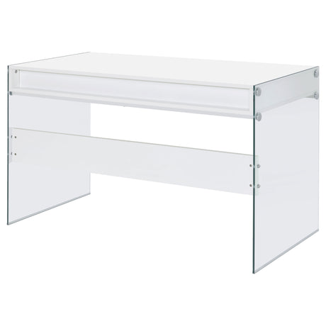 Dobrev 48" Writing Desk with Glass Legs - 2 Drawers & Cubby in White High Gloss – view 9