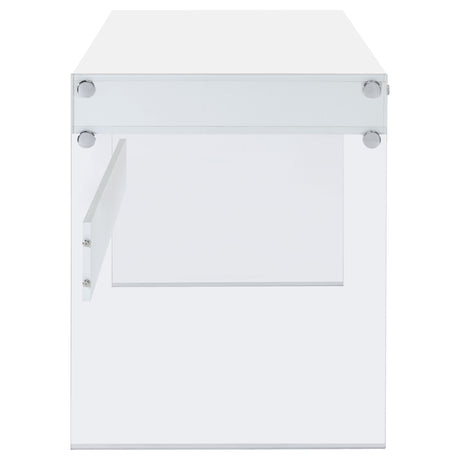 Dobrev 48" Writing Desk with Glass Legs - 2 Drawers & Cubby in White High Gloss – view 10
