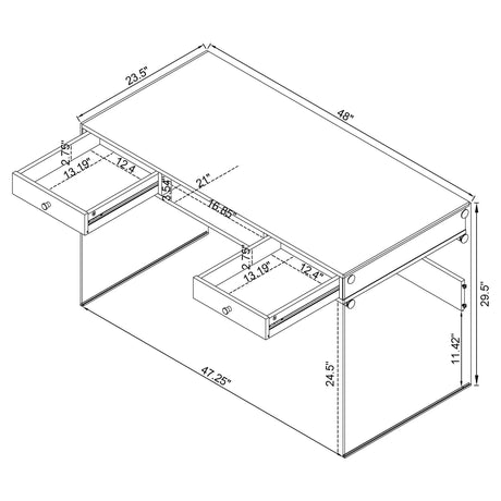 Dobrev 48" Writing Desk with Glass Legs - 2 Drawers & Cubby in White High Gloss – view 13