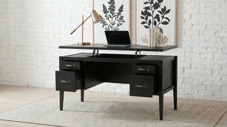 Graham 54" Lift-Top Computer Desk - Double Pedestal with 4 Drawers & Gunmetal Pulls in Black – view 2