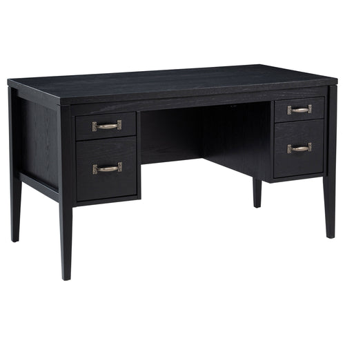 Graham 54" Lift-Top Computer Desk - Double Pedestal with 4 Drawers & Gunmetal Pulls in Black