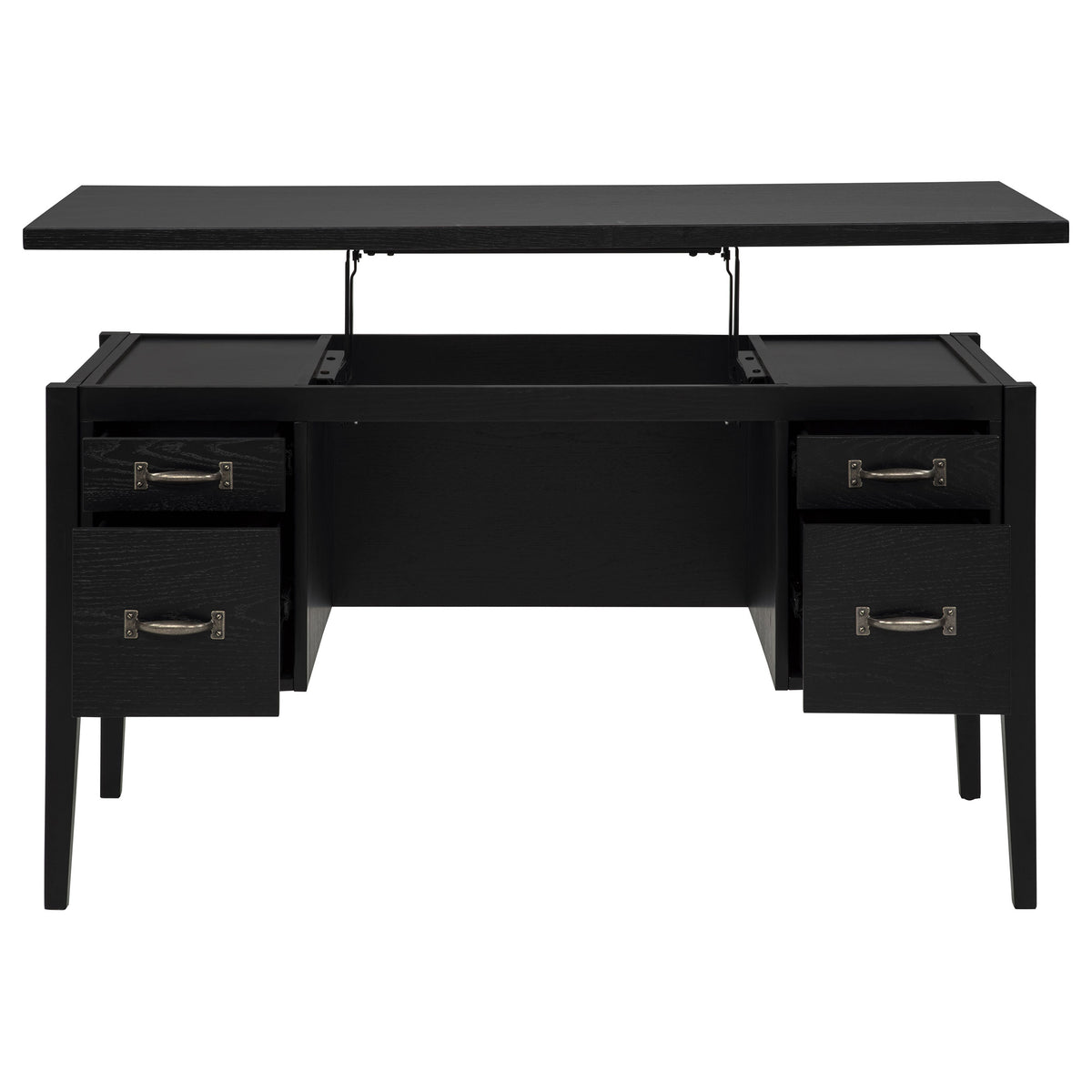 Graham 54" Lift-Top Computer Desk - Double Pedestal with 4 Drawers & Gunmetal Pulls in Black – view 3