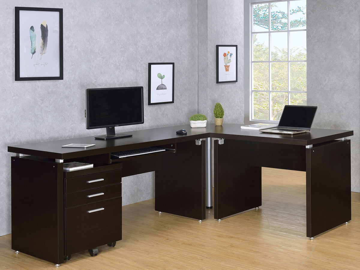Skylar L-Shaped Desk, Computer Desk & Mobile File Cabinet - 2pcs- L-Shaped Desk + Mobile File Cabinet
