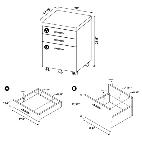 Skylar L-Shaped Desk, Computer Desk & Mobile File Cabinet - Cappuccino Home Office with Keyboard Tray – view 18
