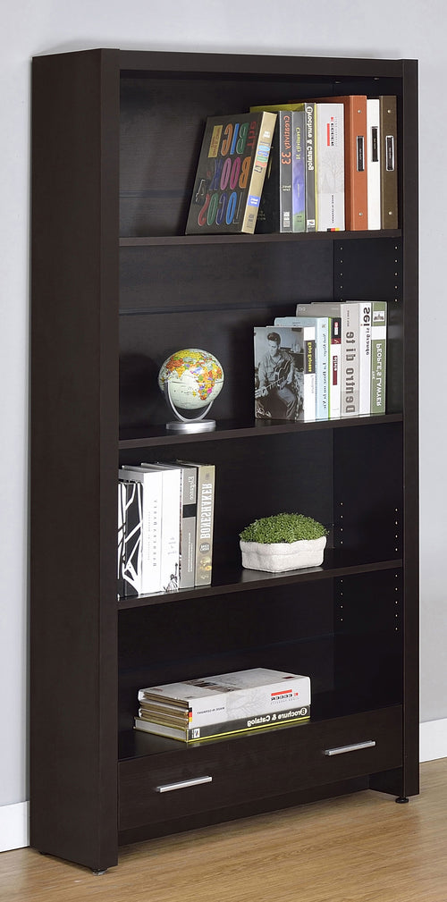 Skylar 71" Bookcase with Drawer - Cappuccino Finish with Adjustable Shelves
