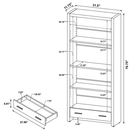Skylar 71" Bookcase with Drawer - Cappuccino Finish with Adjustable Shelves – view 12