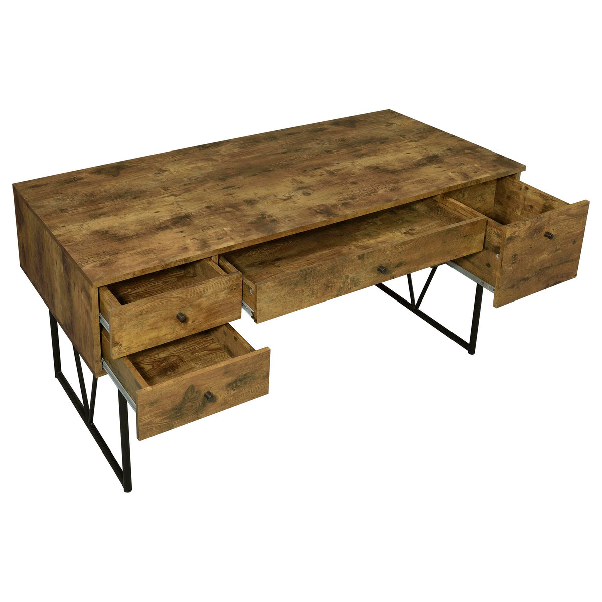 Analiese 63" 4-Drawer Writing Desk - Rustic Wood Look on Black Metal Base in Nutmeg or Grey Driftwood – view 6