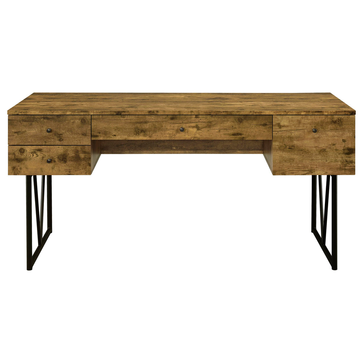 Analiese 63" 4-Drawer Writing Desk - Rustic Wood Look on Black Metal Base in Nutmeg or Grey Driftwood – view 7