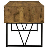 Analiese 63" 4-Drawer Writing Desk - Rustic Wood Look on Black Metal Base in Nutmeg or Grey Driftwood – view 8