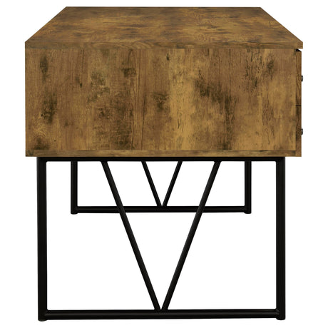 Analiese 63" 4-Drawer Writing Desk - Rustic Wood Look on Black Metal Base in Nutmeg or Grey Driftwood – view 11